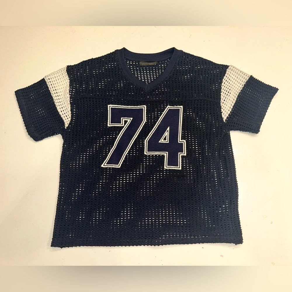 ZARA Mesh Sports Jersey Top with White Accents and '74' Kids 13/14 Womens XS